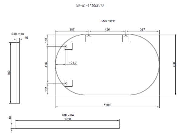 800/600mm ABS Gold/Black Plain Round Wall Mounted Mirror Only