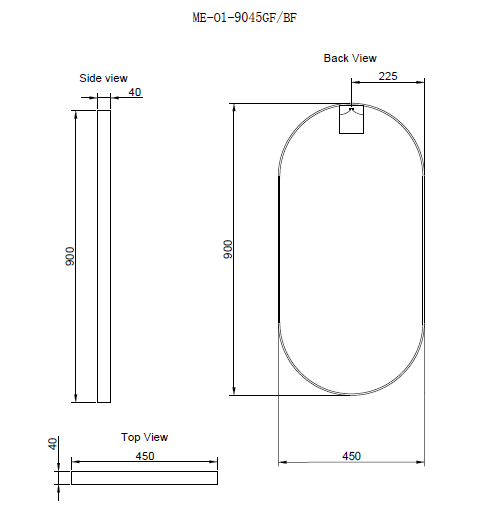 900/1200mm ABS Gold/Black Plain Oval Wall Mounted Mirror Only