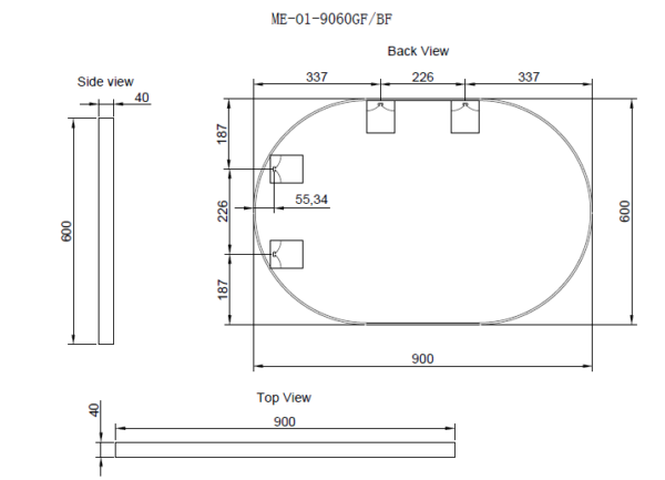 800/600mm ABS Gold/Black Plain Round Wall Mounted Mirror Only