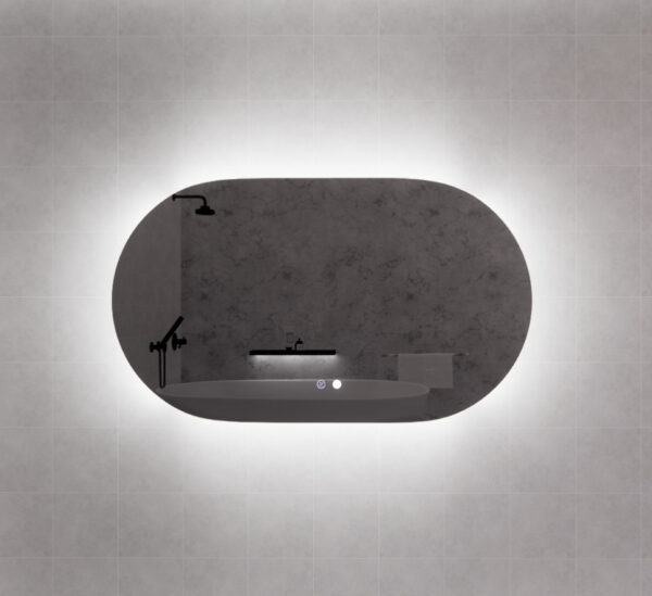 900-1200*45mm ABS O2 Three Color Lights Oval Frameless With Defogging Function and Dimmer Easy Hook LED Mirror