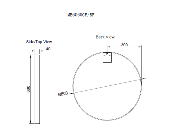 800/600mm ABS Gold/Black Plain Round Wall Mounted Mirror Only