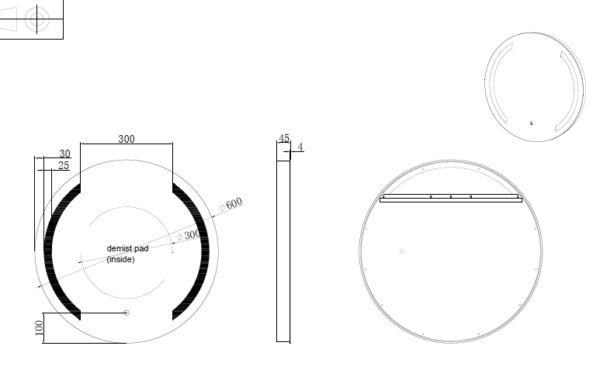 600-800*45mm ABS R1 Three Color Lights Frontlit Round Frameless With Defogging Function Easy Hook LED Mirror