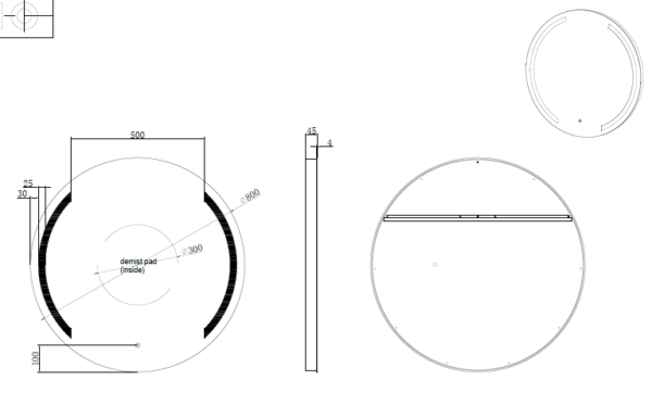 600-800*45mm ABS R1 Three Color Lights Frontlit Round Frameless With Defogging Function Easy Hook LED Mirror