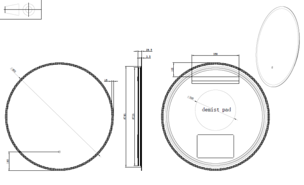 600-800*45mm ABS R2 Three Color Lights Back and Front lit Round Frameless With Defogging Function Easy Hook LED Mirror