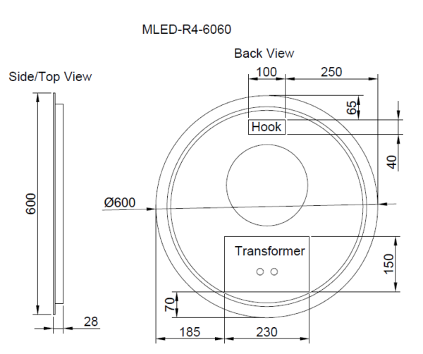 600-800mm ABS R4 Three Color Lights Backlit Round Frameless With Defogging Function Easy Hook LED Mirror