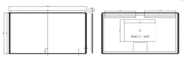 500-1500*45mm ABS S3 Three Color Lights Backlit Rectangle Square Frameless With Defogging Function Easy Hook LED Mirror