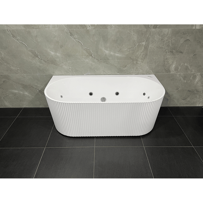 1500-1700*750mm Broadway Mallorca Fluted 10 Jets Gloss White Back To Wall Spa Bathtub