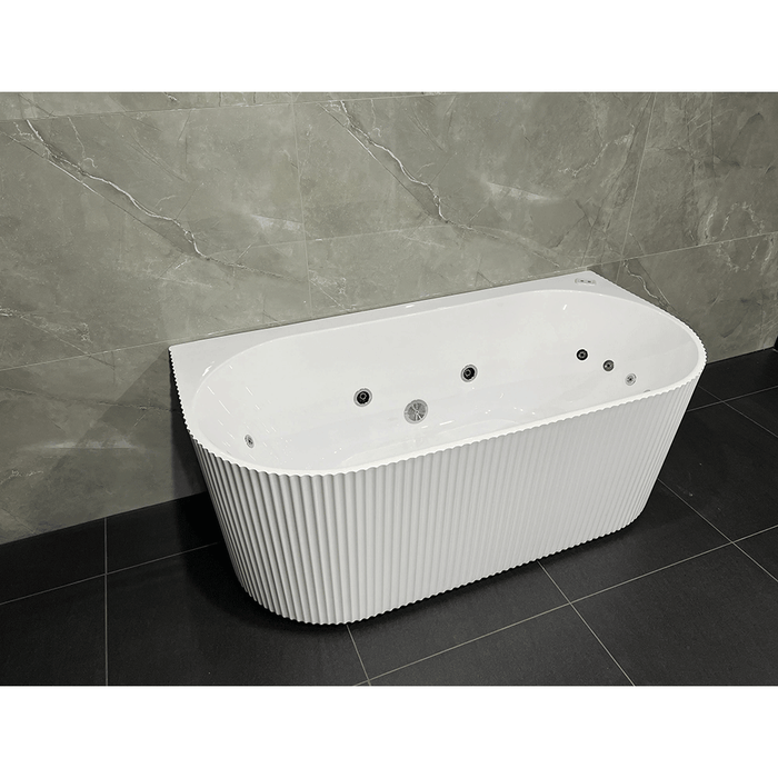 1500-1700*750mm Broadway Mallorca Fluted 10 Jets Gloss White Back To Wall Spa Bathtub