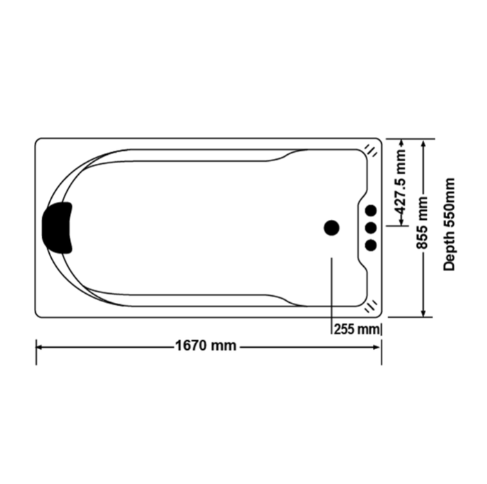 1670*855*550mm Montillo 10 jets White Acrylic Rectangle Drop-in Spa Bath Tub