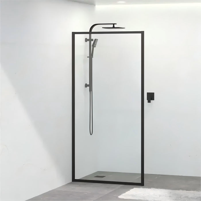 900-1200x2100mm 10mm Tempered Black Fully Framed Single Door Fixed Panel Walk-in Glass Shower Screens