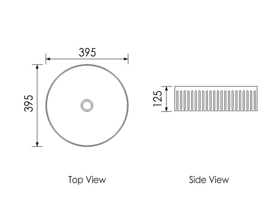 395*395*125mm OTTI Oxford Gloss White/ Matt Black/ Matt White Round Ceramic Fluted Above Counter Basin