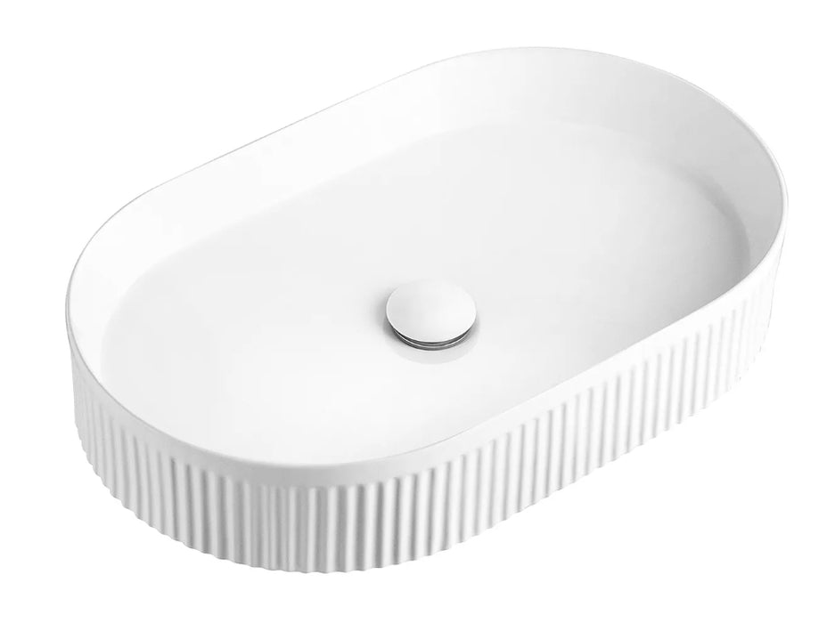 560*350*120mm OTTI Kensington Gloss White/Matt Black/Matt White Oval Ceramic Fluted Above Counter Basin