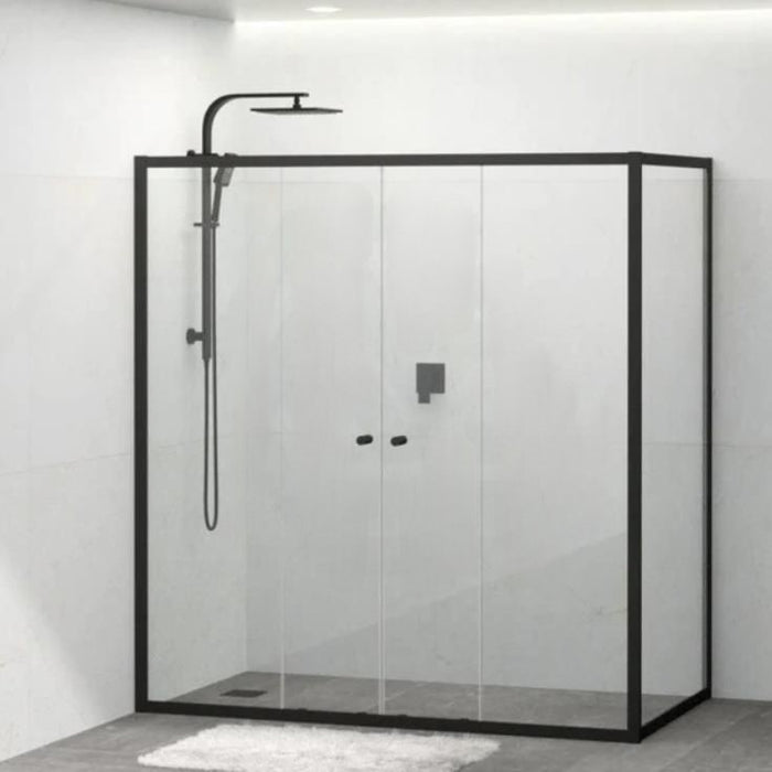 1400-2250*2000mm L Shape Double Sliding Black Semi-frameless Shower Screens