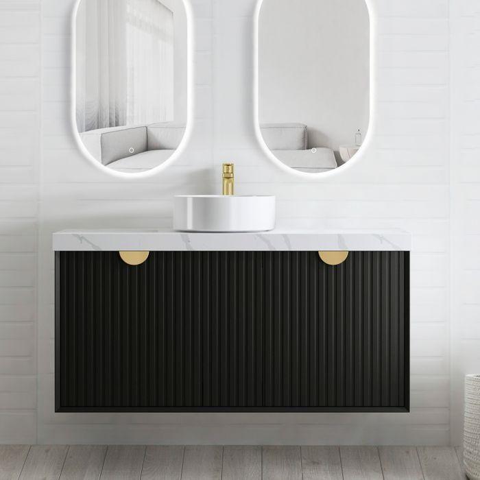 600-1500*460*550mm Marlo Matte Black Bathroom Cabinet Only and Ceramic / Stone Top Wall Hung Vanity