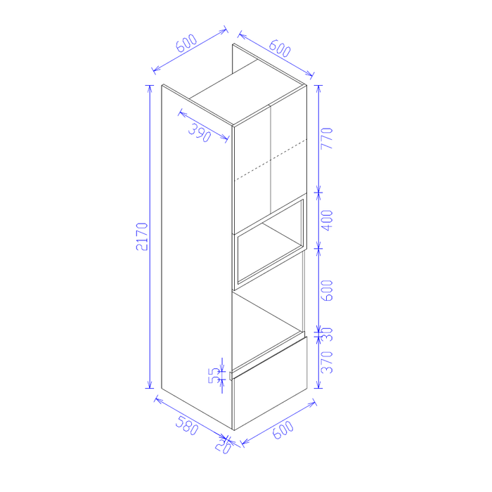 600*600*2300mm Satin White Two Door Microwave And Oven Pantry