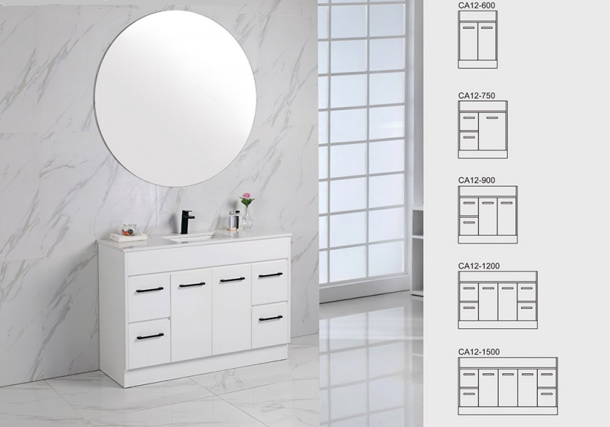 600-1500mm*450mm*855mm Aulic Rocky Gloss White Freestanding Vanity With Kickboards