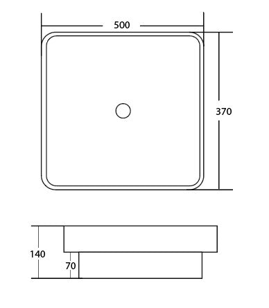 370x370x140mm ABS Stella Gloss White/Matt Black Ceramic Soft Square Semi-Inset Basin