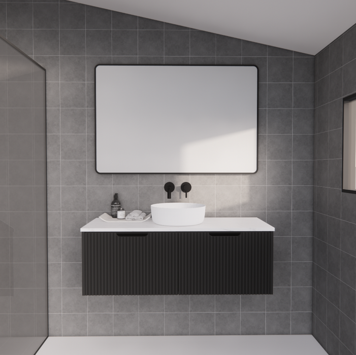 600-1500*450*400mm ABS Vienna Matt Black MR Melamined Board Panel With PVC Coating Fluted Wall Hung Vanity