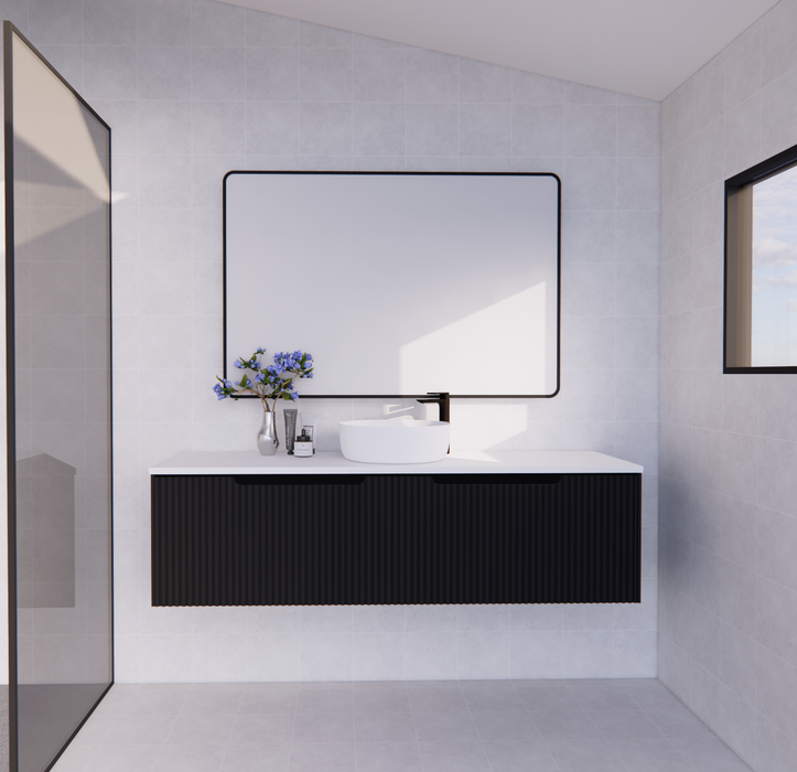 600-1500*450*400mm ABS Vienna Matt Black MR Melamined Board Panel With PVC Coating Fluted Wall Hung Vanity