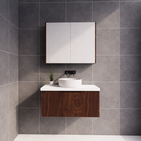 600-1500*450*400mm ABS Vienna Brown Oak MR Melamined Board Panel With PVC Coating Fluted Wall Hung Vanity