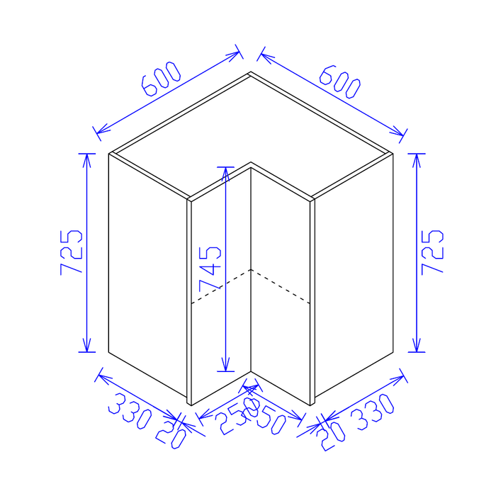 600*600*725mm Satin White Wall Corner Cabinet