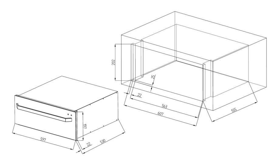 200mm Dilusso Black Glass Warming Drawer