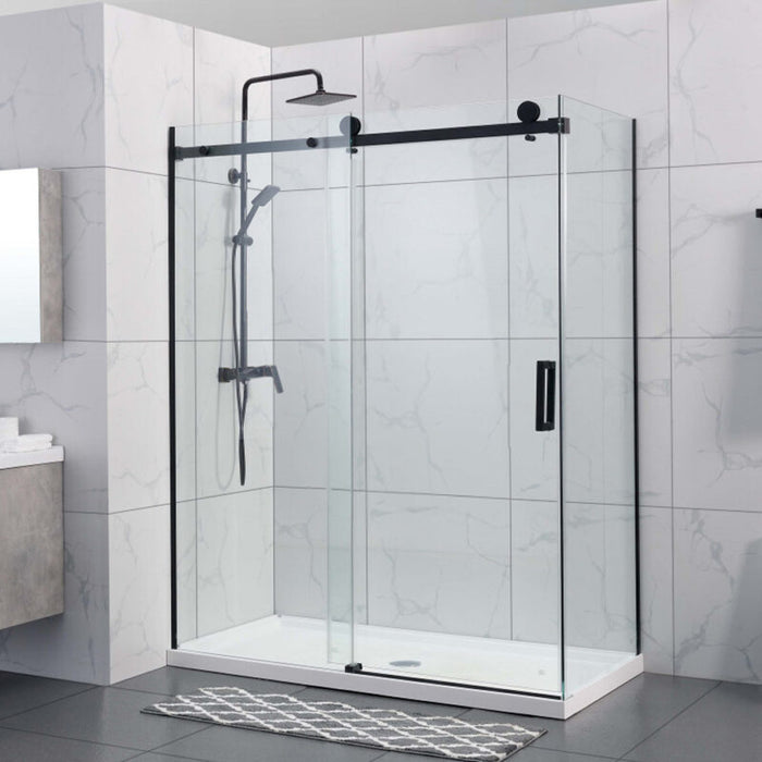 1180-2000x2000mm L Shape Sliding Frameless Black Square Rail Handle 10mm Glass Shower Screens