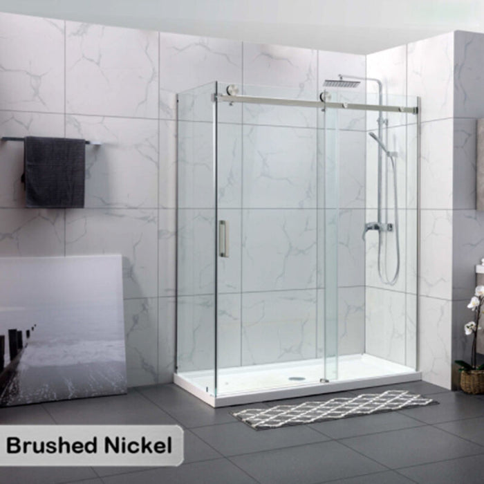 1180-2000x2000mm L Shape Sliding Frameless Brushed Nickel Square Rail Handle 10mm Glass Shower Screens