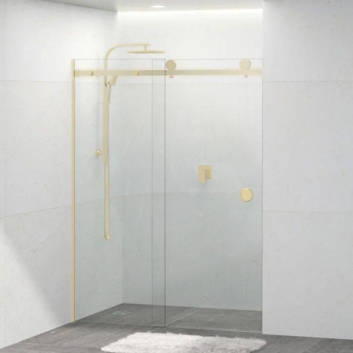 870-1180x2000mm COV Wall to Wall Sliding Door Frameless Brushed Nickel Stainless Steel Square Handle 10mm Glass Shower Screens