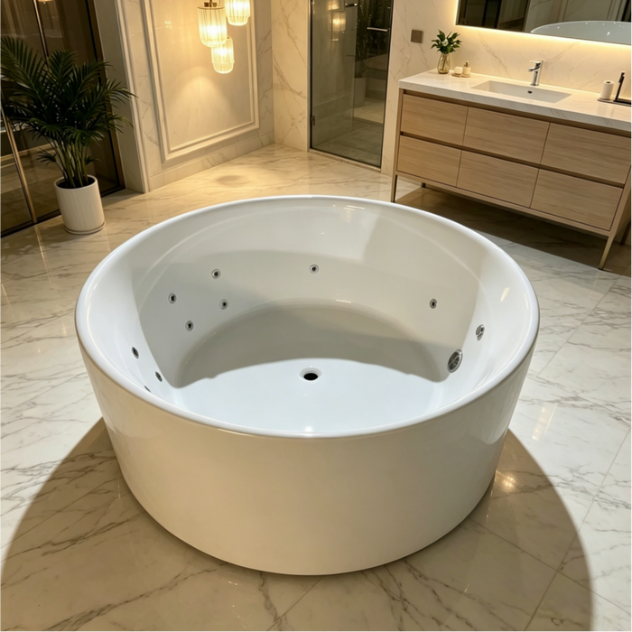 FS19 1350/1400/1500*580mm White Round 12 Jets Acrylic Freestanding Spa Bathtub