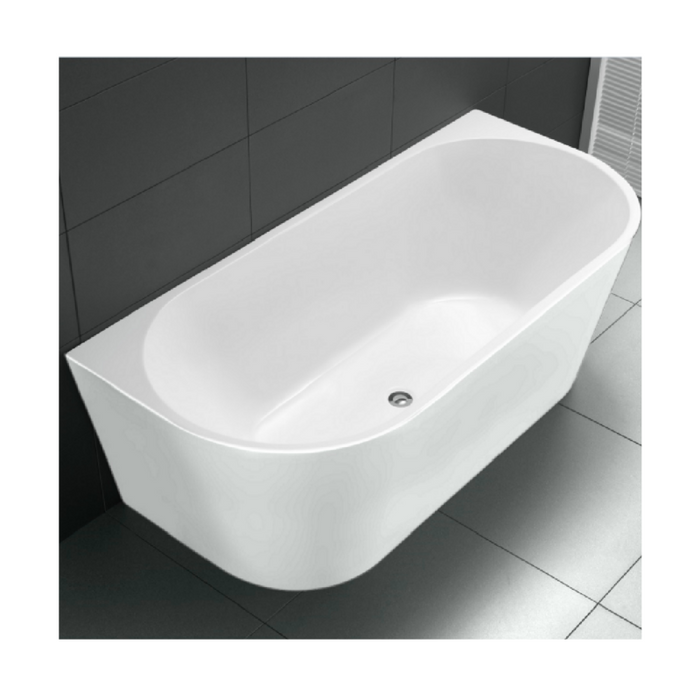 1400-1700mm Broadway FS36 Gloss White/Black Oval Acrylic Back To Wall Bathtub