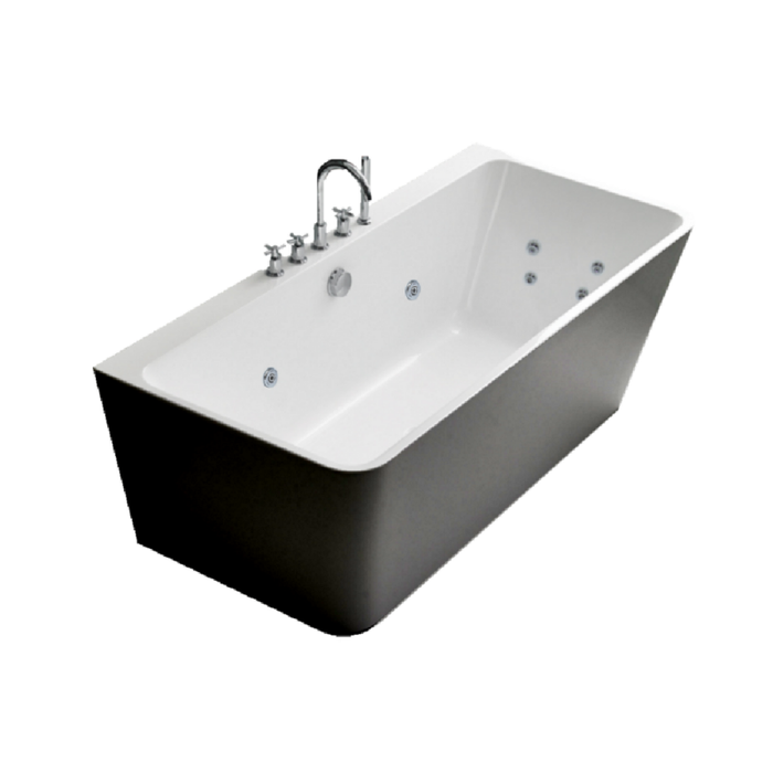 1500-1700mm Broadway FS37 SPA Gloss White/Black Rectangle 12 Jets Back To Wall Spa Bathtub