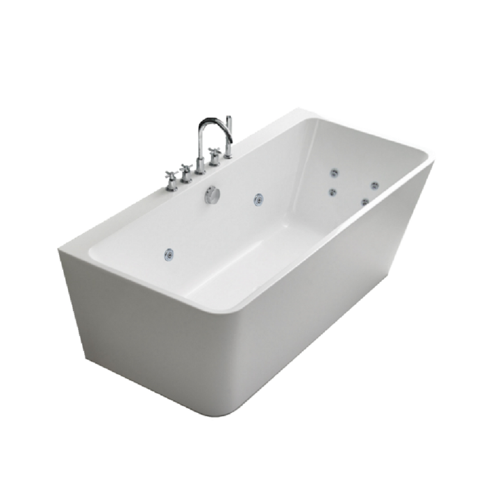 1500-1700mm Broadway FS37 SPA Gloss White/Black Rectangle 12 Jets Back To Wall Spa Bathtub