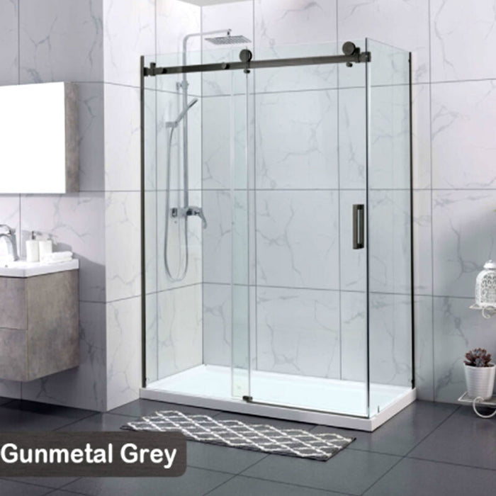 1180-2000x2000mm L Shape Sliding Frameless Gunmetal Grey Square Rail Handle 10mm Glass Shower Screens