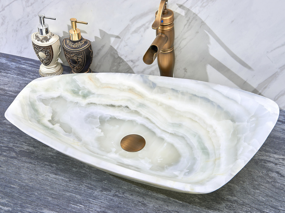 700*390*110mm Infinity Art White Onyx Stone Special Shape Above Counter Basins