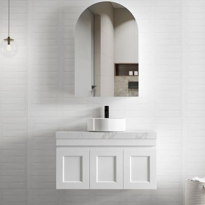 600-1500*460*450mm Hampton Matte White Bathroom Cabinet Only and Ceramic/Stone Top Wall Hung Vanity