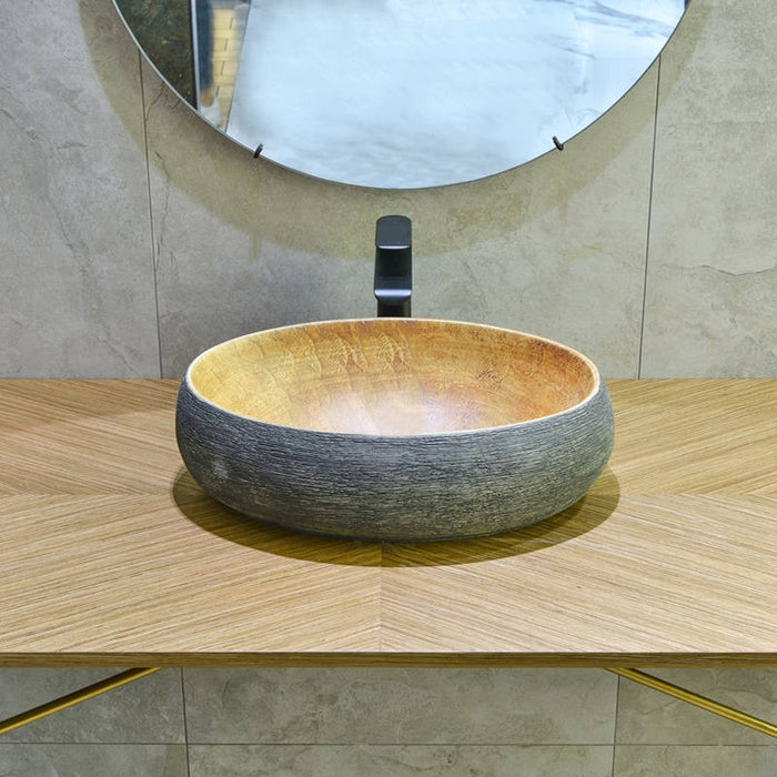 470*320*140mm Infinity Art Grey And Yellow Porcelain Oval Above Counter Basins