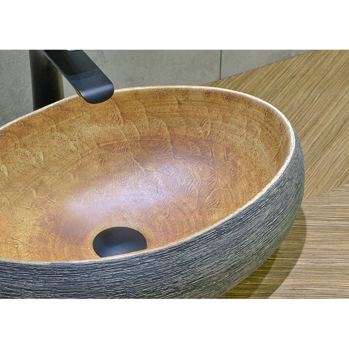 470*320*140mm Infinity Art Grey And Yellow Porcelain Oval Above Counter Basins