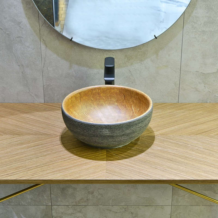 340*340*140mm Infinity Art Grey And Yellow Porcelain Round Above Counter Basins