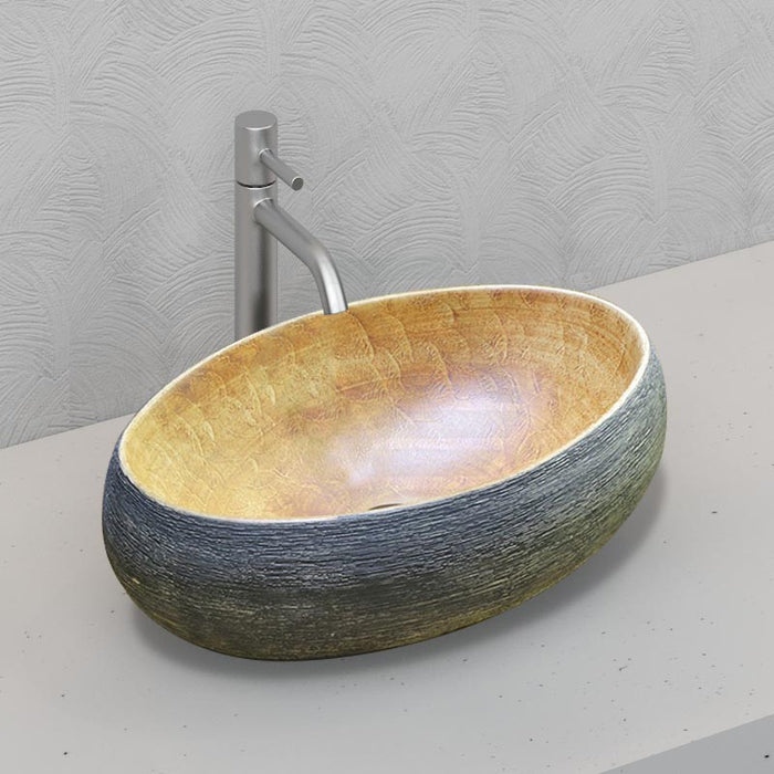 470*320*140mm Infinity Art Grey And Yellow Porcelain Oval Above Counter Basins