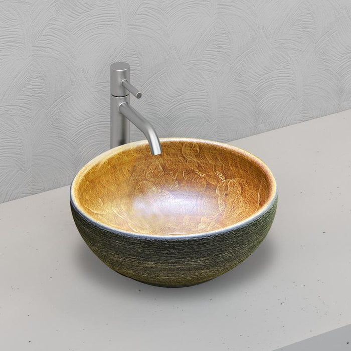 340*340*140mm Infinity Art Grey And Yellow Porcelain Round Above Counter Basins