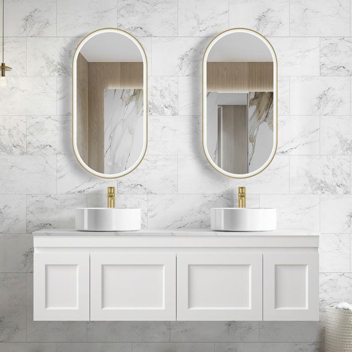 600-1500*460*450mm Hampton Matte White Bathroom Cabinet Only and Ceramic/Stone Top Wall Hung Vanity