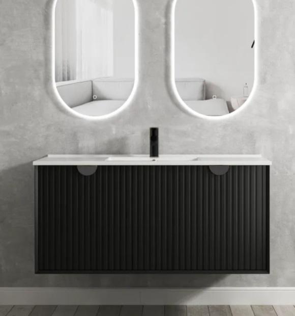 600-1500*460*550mm Marlo Matte Black Bathroom Cabinet Only and Ceramic / Stone Top Wall Hung Vanity