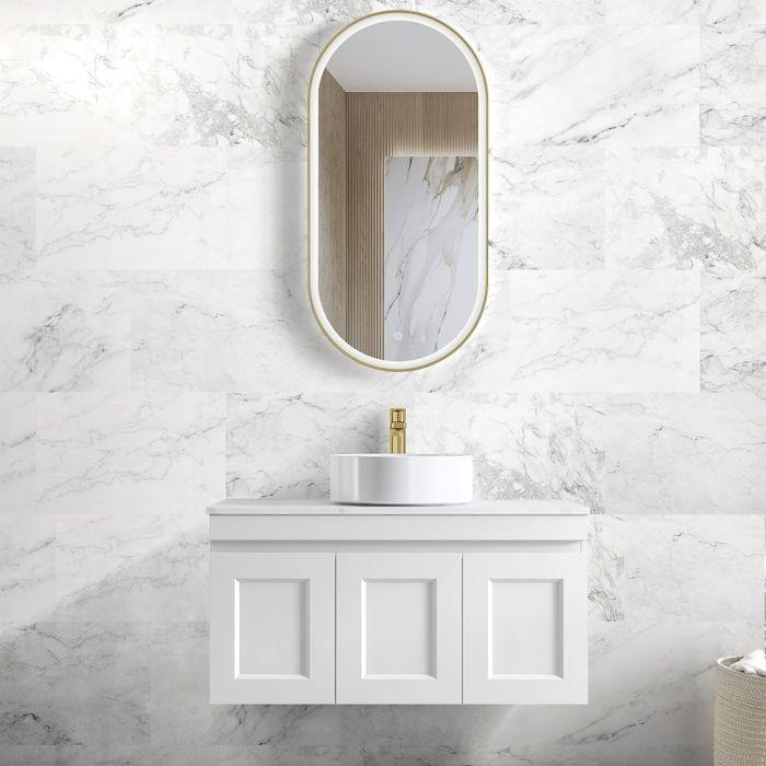 600-1500*460*450mm Hampton Matte White Bathroom Cabinet Only and Ceramic/Stone Top Wall Hung Vanity