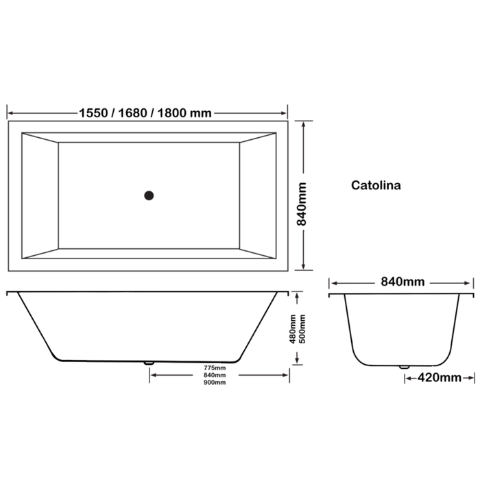 1550-1800*840*480/500mm Broadway Catolina 6/10/14 jets White Acrylic Rectangle Drop In Spa Bathtub