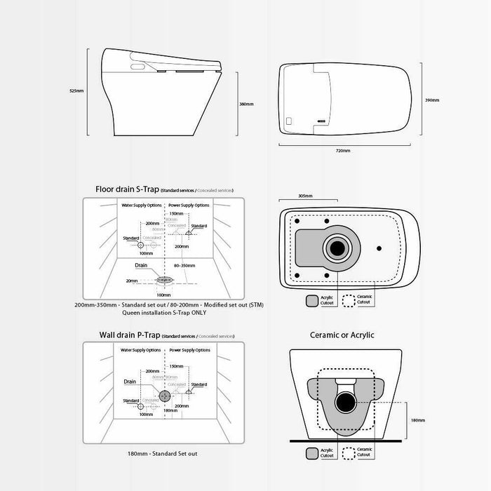 720*390*525mm The Bidet Shop Prince Throne Luxury Series Tankless Ceramic Auto Bidet Smart Toilet