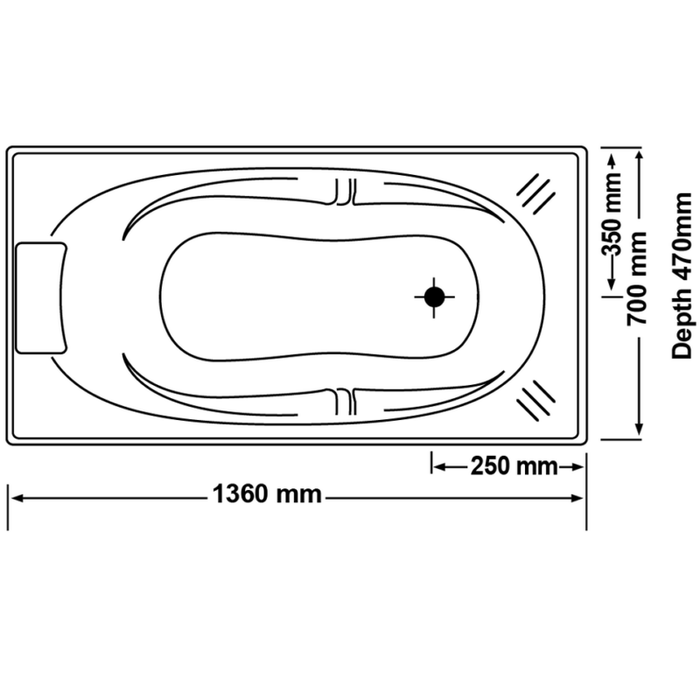 1360*700*470mm Broadway Alita White Rectangle Acrylic 6/10/12 Jets Drop In Spa Bathtub