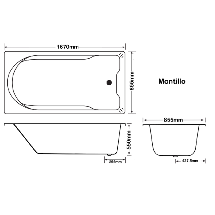 1670*855*550mm Broadway Montillo 10 jets White Acrylic Rectangle Drop In Spa Bathtub