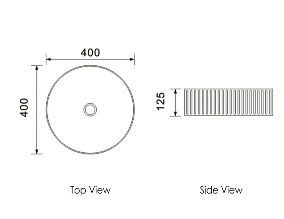 400*400*125mm OTTI Marlo Matt Black/ Matt White Round Ceramic Fluted Above Counter Basin