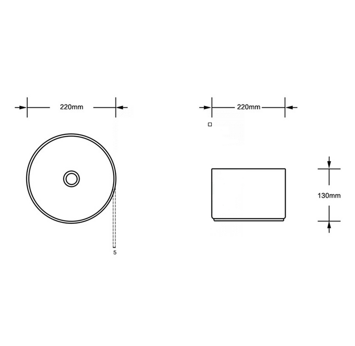 220*220*130mm Infinity Gloss White Ceramic Round Above Counter Basins